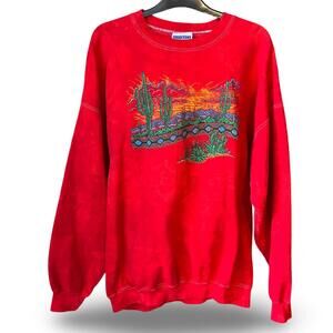 Vintage Hanes Ultimate Cotton XL Red Graphic Sweatshirt Desert Cactus Print
